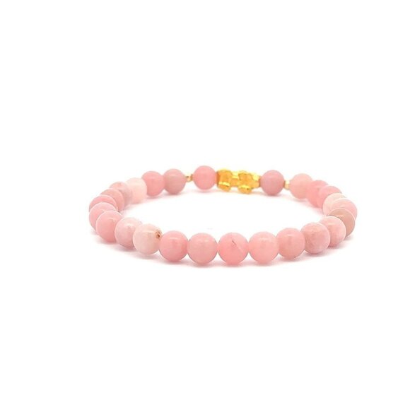 18K Gold Dragon Pixiu Piyao Lucky Charm Beads Bracelet Gemstones Natural Pink Op - Picture 4 of 5